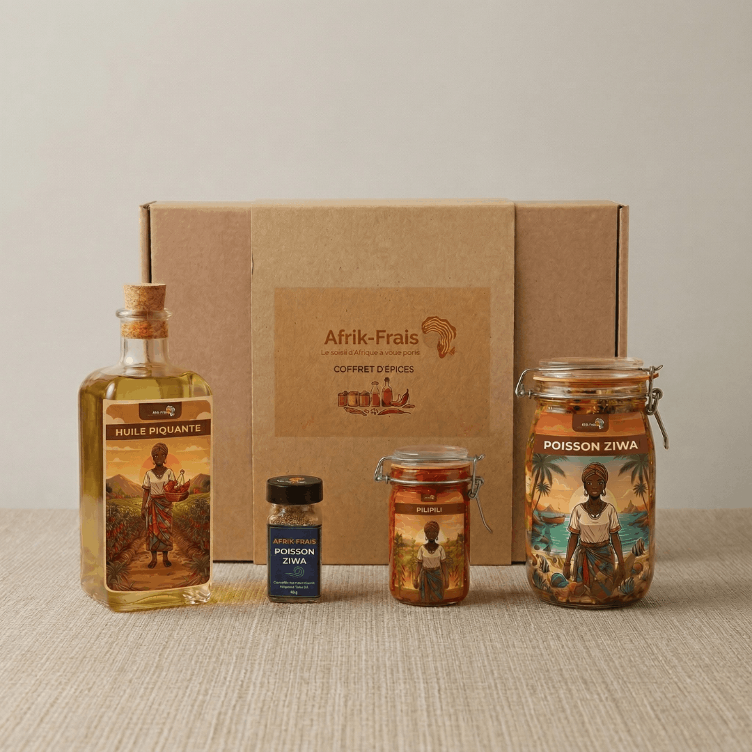 Coffret Afrik-Frais avec huile et produits de la gamme Poisson Ziwa