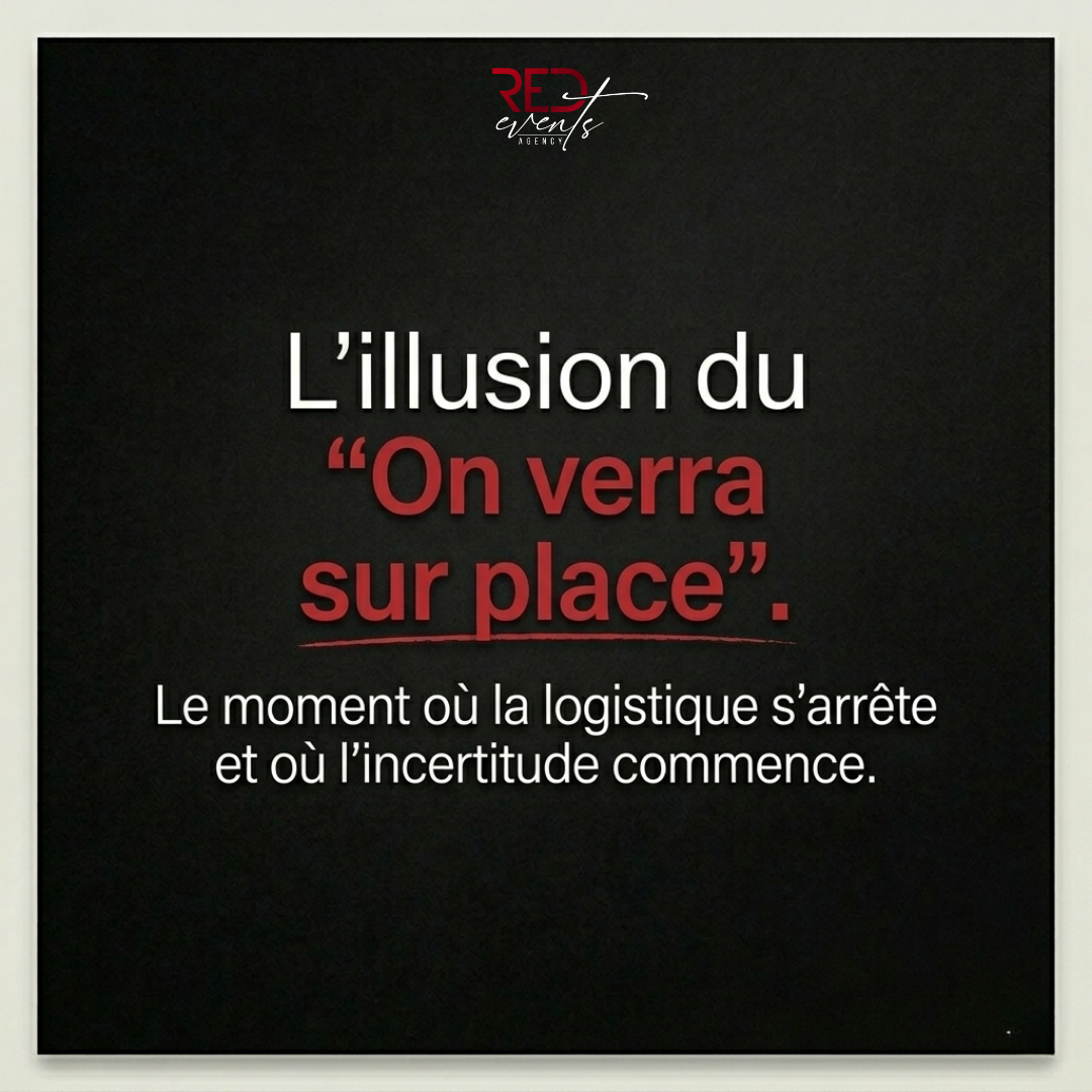 Slide RED Events Agency sur l’illusion du on verra sur place dans l’organisation événementielle