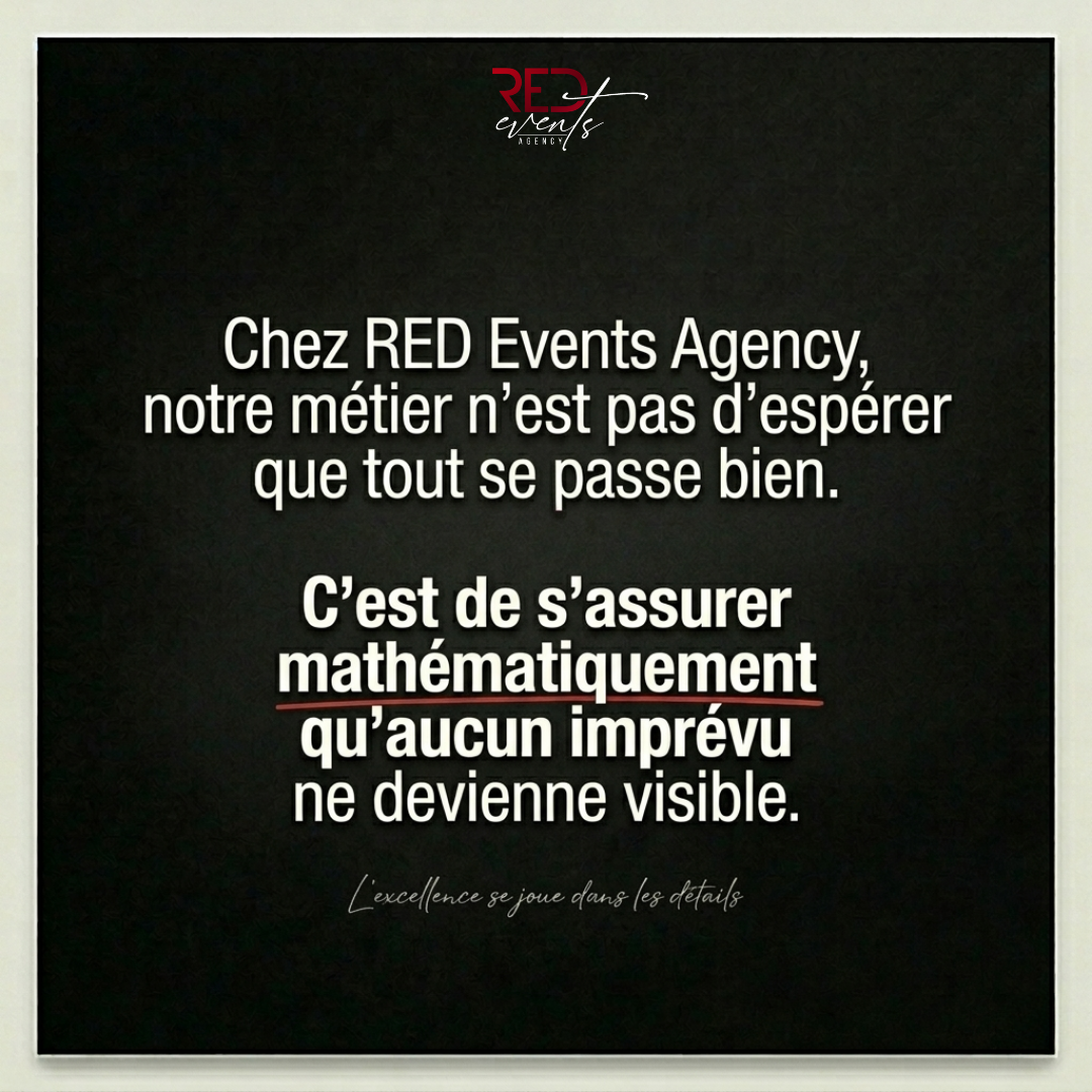 Slide RED Events Agency expliquant la méthode de maîtrise des imprévus en événementiel