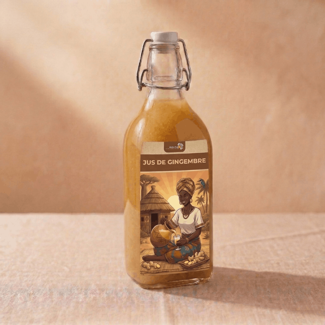 Bouteille Afrik-Frais Jus de Gingembre avec identité visuelle produit