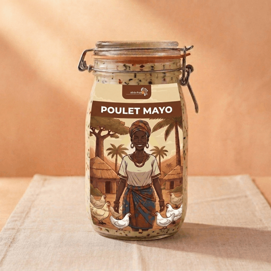Bocal Afrik-Frais Poulet Moyo avec identité visuelle rouge
