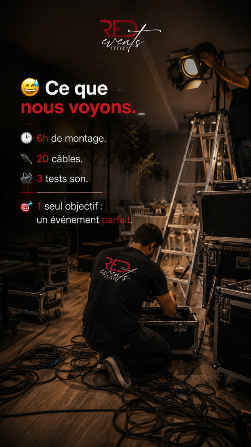 Visuel RED Events Agency sur l’illusion du on verra sur place en logistique événementielle
